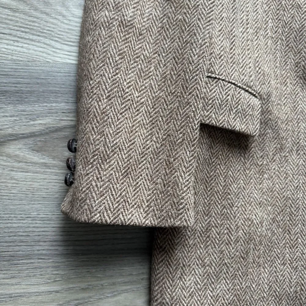 VTG Harris Tweed Blazer Mens 42 Brown Herringbone Wool Sport Coat Jacket